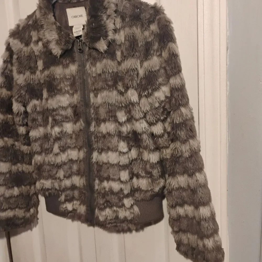 Cherokee Kids Faux Fur Jacket - Brown and Gray